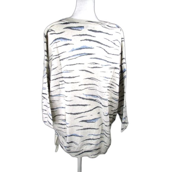 Democracy Jersey Knit Sweater Gray Tiger Tie Sides Pockets Cotton 2X (B9-129) - Picture 2 of 12